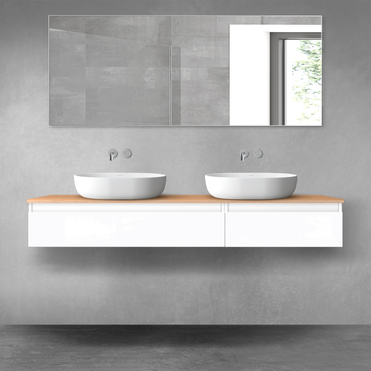 Darmowa Dostawa - Zestaw mebli łazienkowych 160x45.6x47 cm podumywalkowa wisząca biała-dab Oltens Vernal 68356000