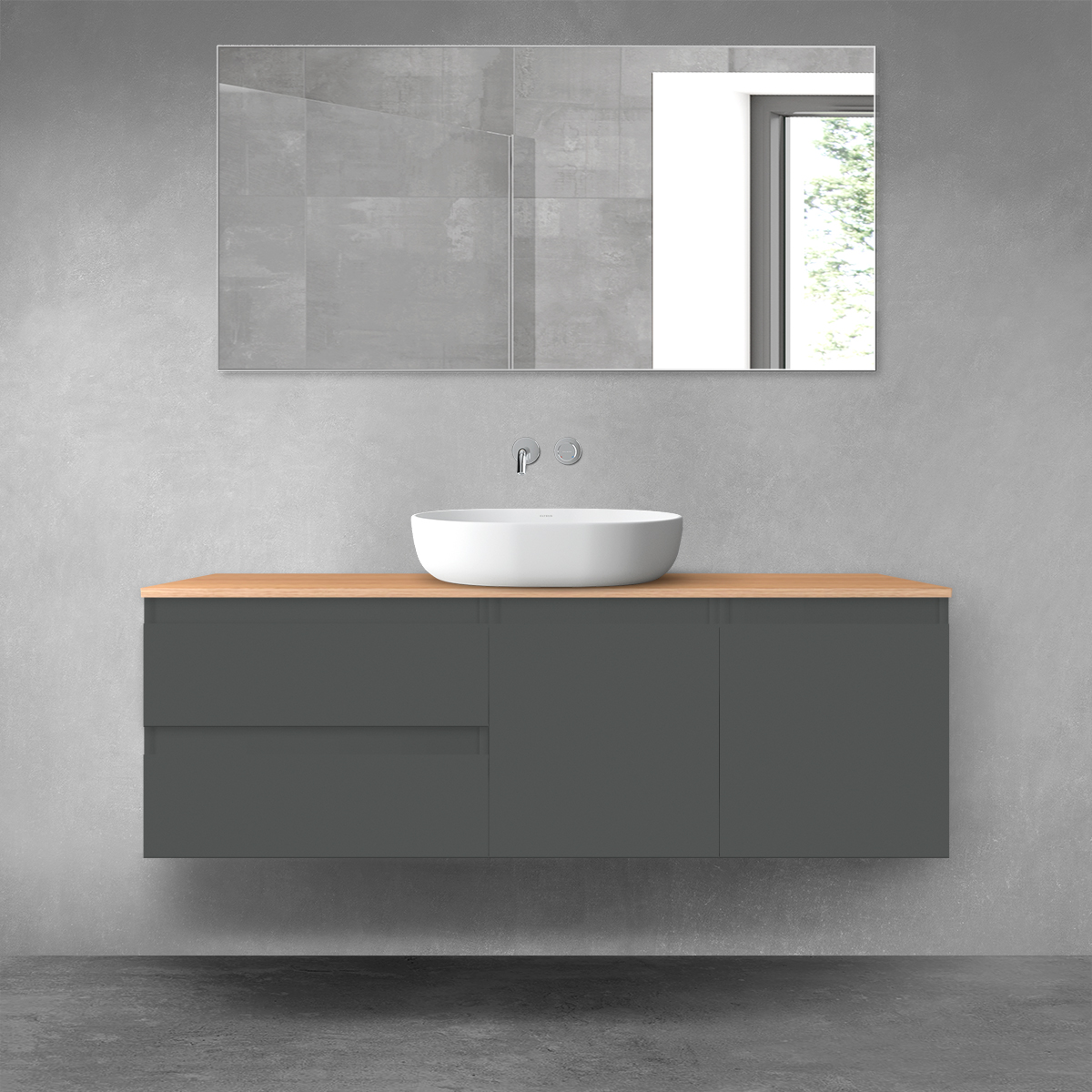 Darmowa Dostawa - Zestaw mebli łazienkowych 140x46.4x48.6 cm podumywalkowa wisząca grafitowa-dab Oltens Vernal 68272400