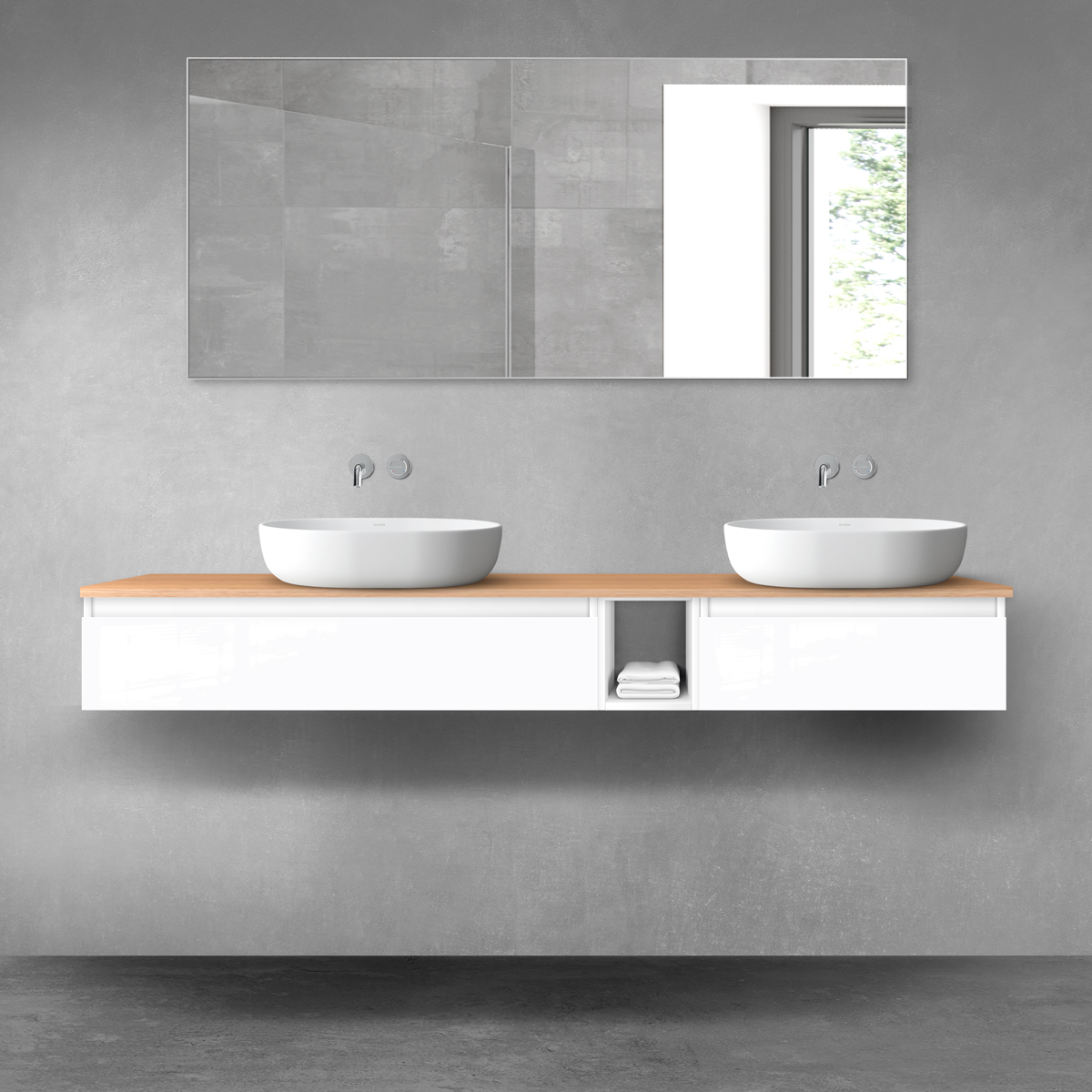 Darmowa Dostawa - Zestaw mebli łazienkowych 180x46.4x25.2 cm podumywalkowa wisząca biała-dab Oltens Vernal 68658000