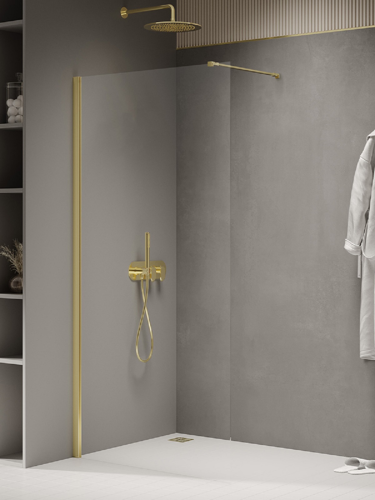 Darmowa Dostawa - Ścianka prysznicowa walk-in 110 cm złoty połysk/szkło przezroczyste New Trendy New Soleo Light Gold K2097WP