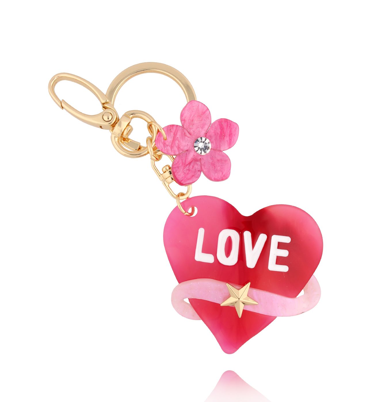 Brelok fuksjowy z sercem i kwiatkiem Heart & FLower BREZA0077