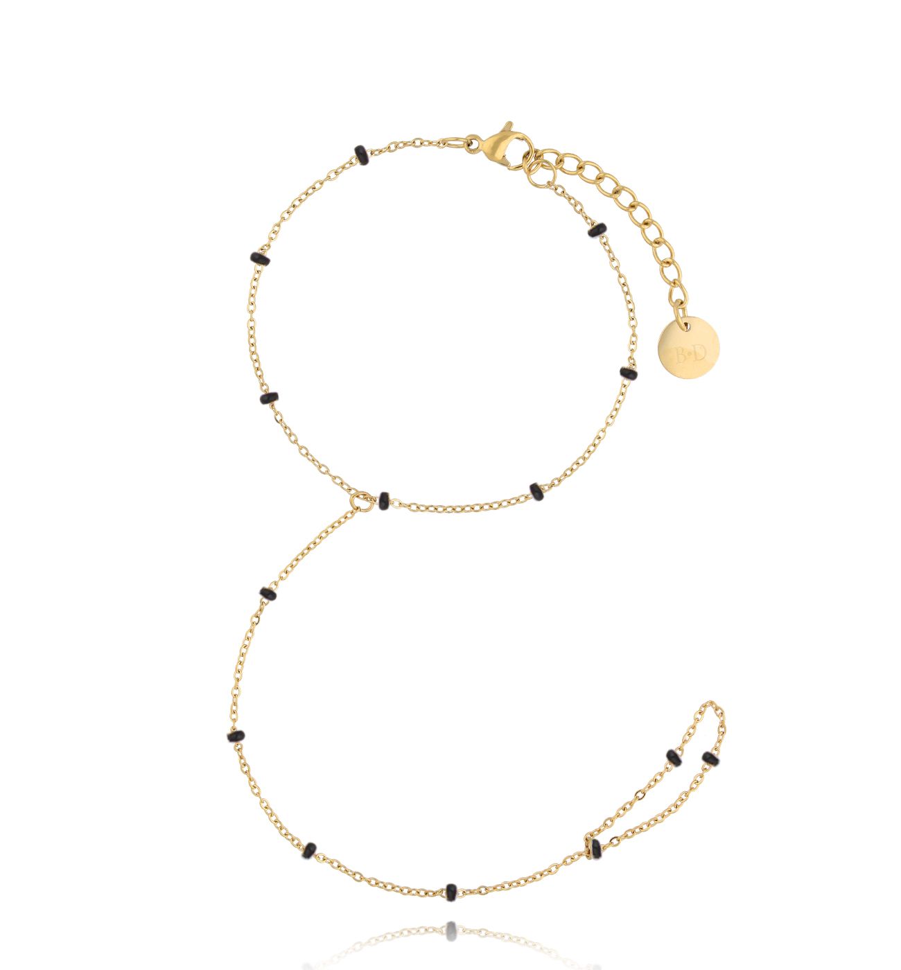 Bransoletka z pierścionkiem i czarną emalią Simple Chain - By Dziubeka