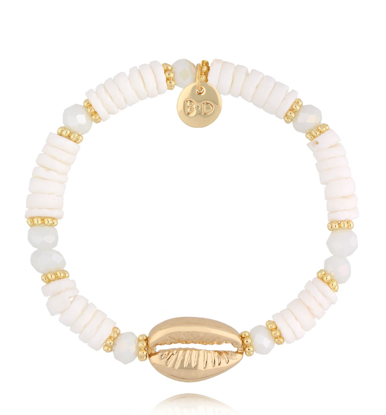 Bransoletka z białymi muszlami Gold Shell BSH0126 - By Dziubeka