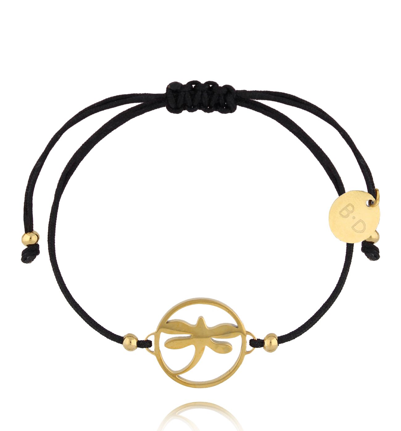Bransoletka czarna ze złotą ważką Dragonfly BGL0874