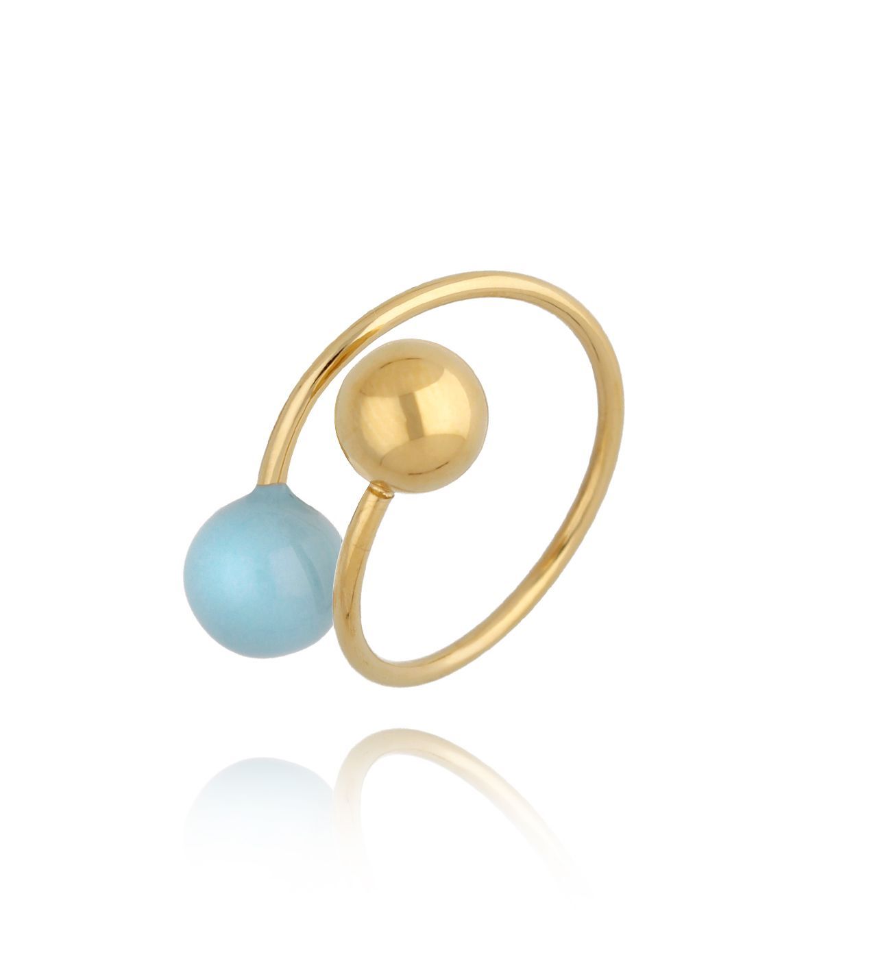 Pierścionek złoty z kulkami i niebieską emalią Enamel Balls PSA0585