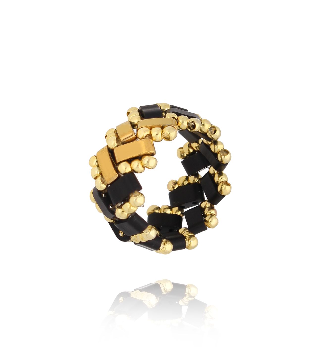 Pierścionek czarny Beaded Bliss PSC0571 - By Dziubeka