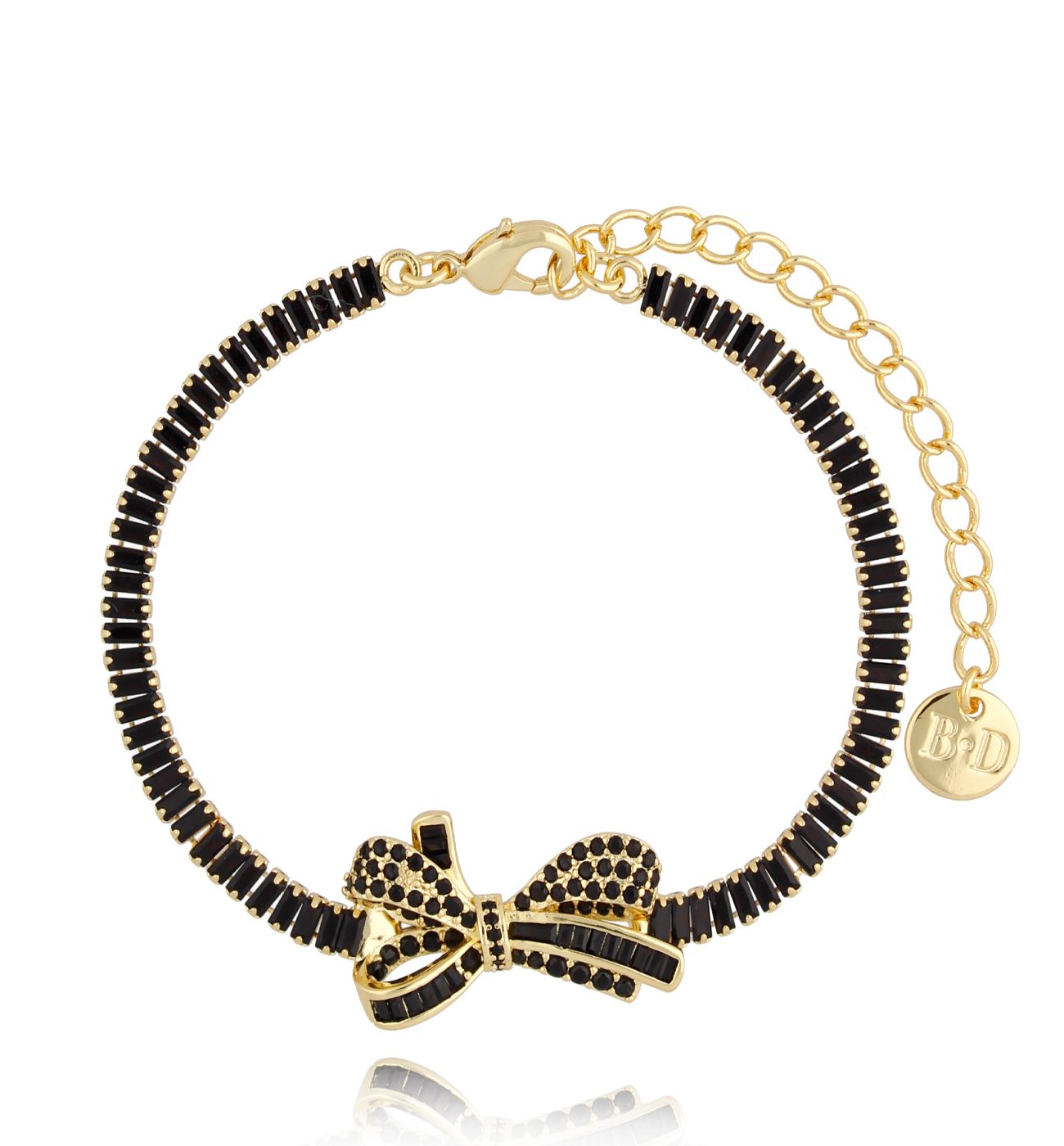 Bransoletka czarna z kokardką Gold Bow BSS0118 - By Dziubeka