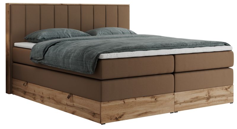 Łóżko kontynentalne MKS Meble BELLISSIMO KING 160x200 H3 brązowy ekoskóra 1szt.