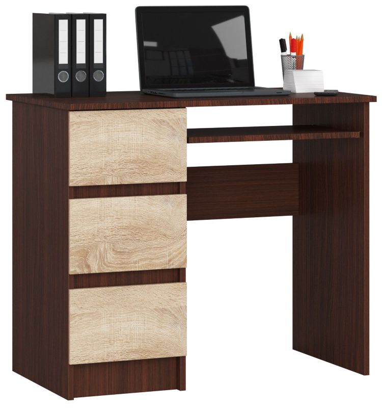 Biurko komputerowe Akord A6 Wenge 90 cm lewe 3 szuflady kolor Dąb Sonoma mat 1 półka 90x50x77 cm 1 szt.