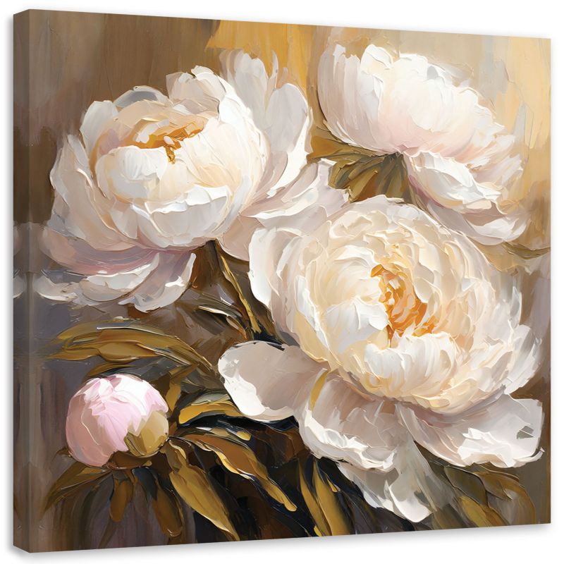 Obraz do salonu sypialni Feeby Kremowe Piwonie Kwiaty Nowoczesne 40x40 cm 1szt