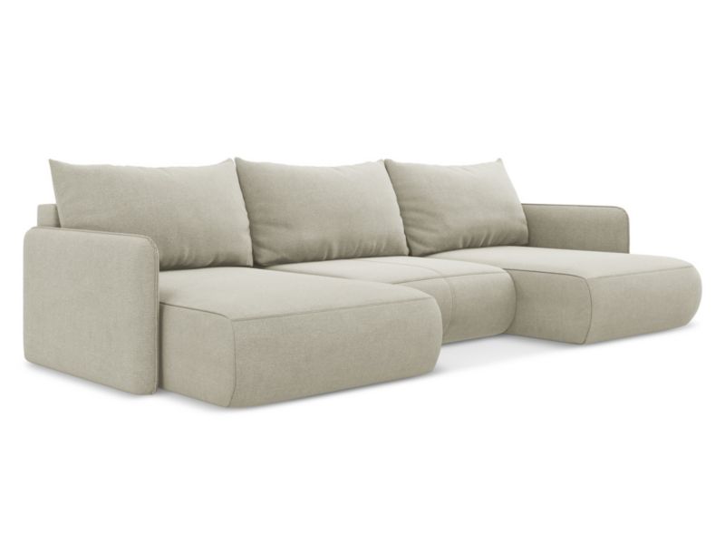 Sofa panoramiczna z funkcją spania Makamii Nanea z tkaniny strukturalnej 290x148 cm jasny beż 1 szt.