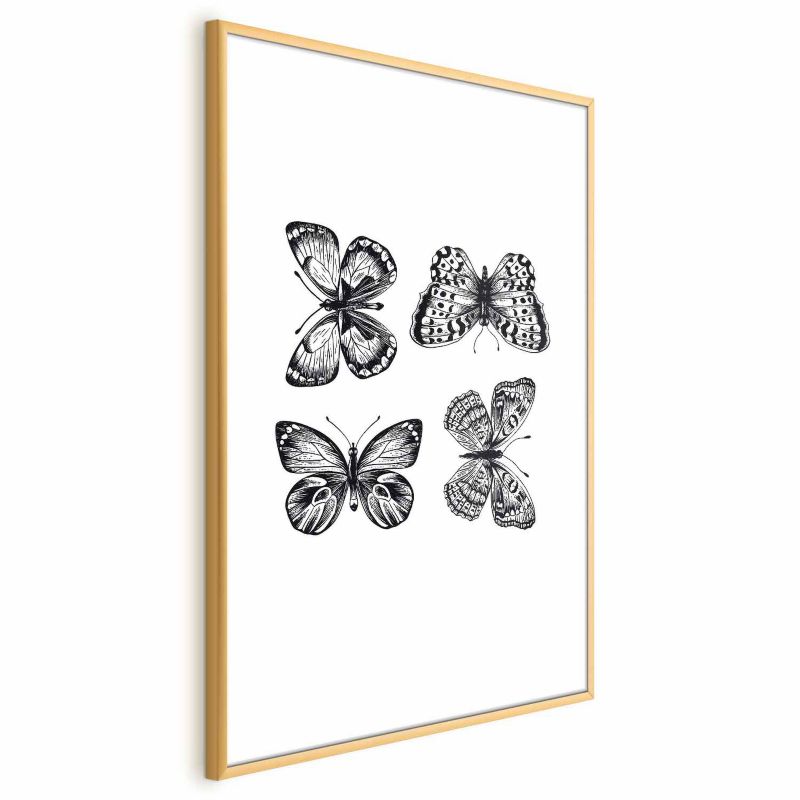 Plakat Artgeist Cztery motyle 21x30 cm z ramą złotą 1 szt