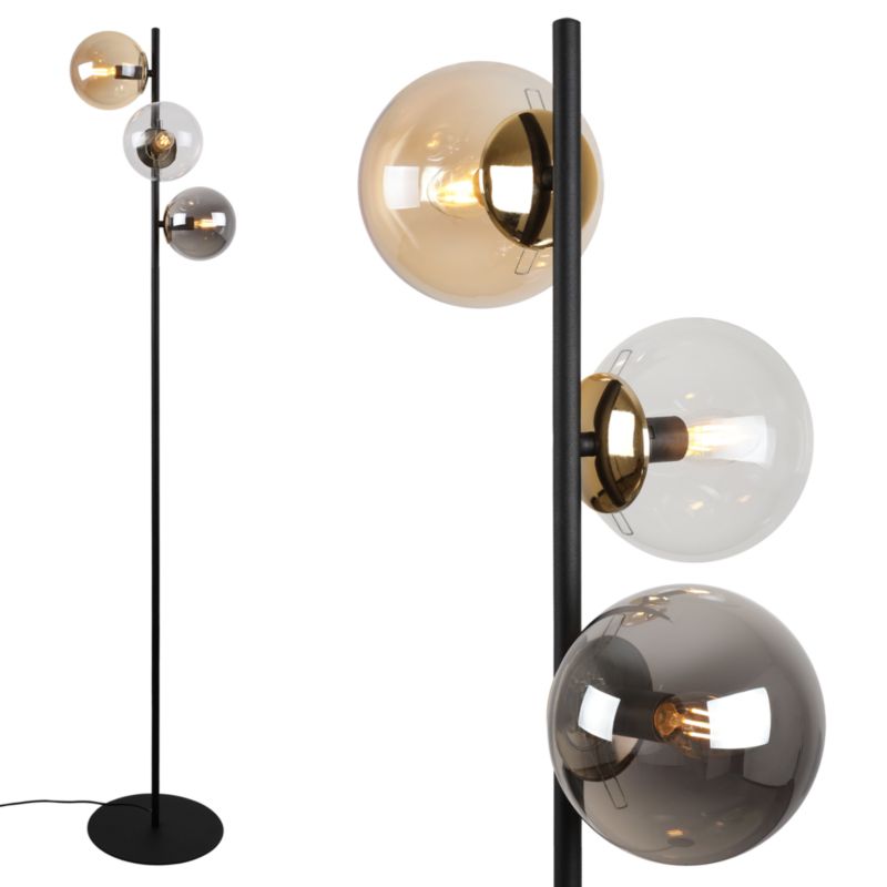 Lampa podłogowa stojąca Light Home LH Siena 3x E27 60W czarny/złoty klosz mieszany 1szt.