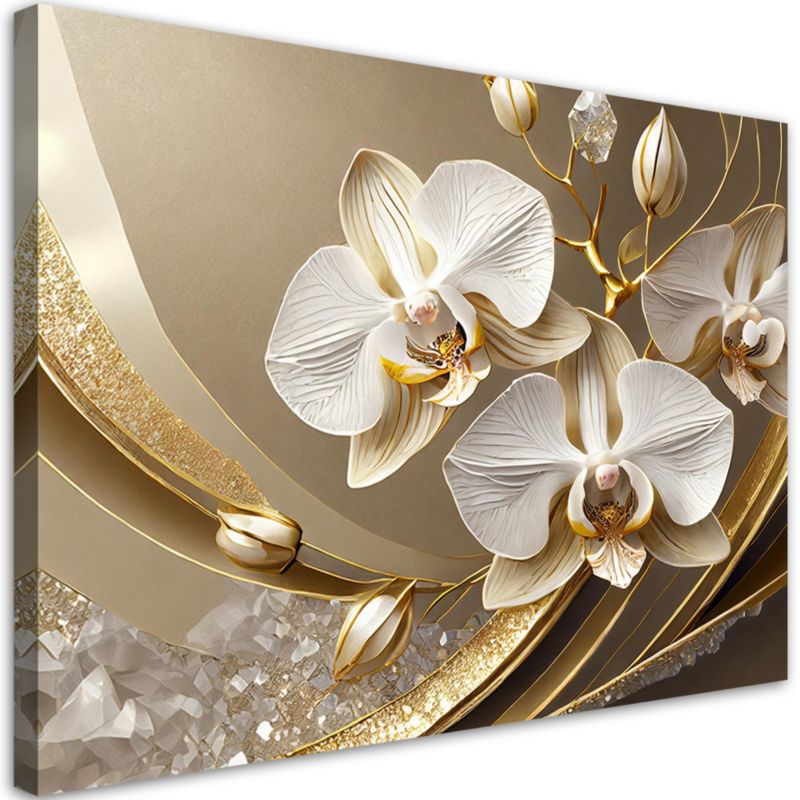Obraz do salonu sypialni Feeby Złota Orchidea Kwiat 3D 100x70 cm 1szt