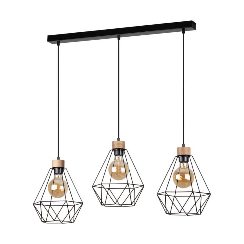 Drewniana Lampa Wisząca SPOT Light 3xE27 60W Dąb Olejowany FSC z Dodatkiem Czerni, Polski Producent, 1szt.