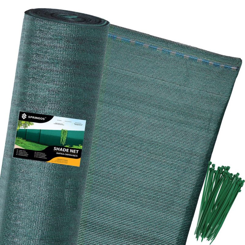 Siatka cieniująca Springos 95% 1,7x10m zielona, 185g/m2 plus opaski zaciskowe 50 szt. 1 kpl.