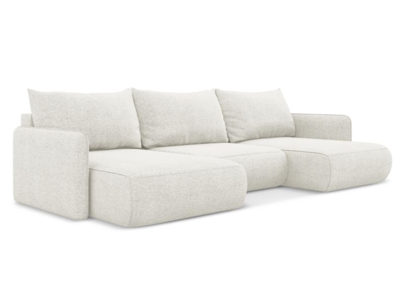 Sofa panoramiczna z funkcją spania Makamii Nanea z tkaniny szenilowej 290x148 cm biały 1 szt.
