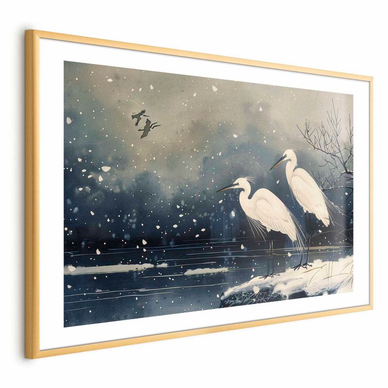 Plakat Artgeist Czaple nad stawem 60x40 cm z ramą złotą 1 szt