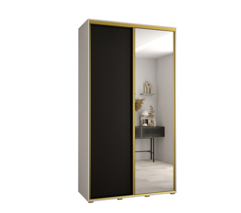 Szafa przesuwna Abiks DAVOS 3 wysoka szer.140cm gł.60cm biały/czarny/złoty 1szt.