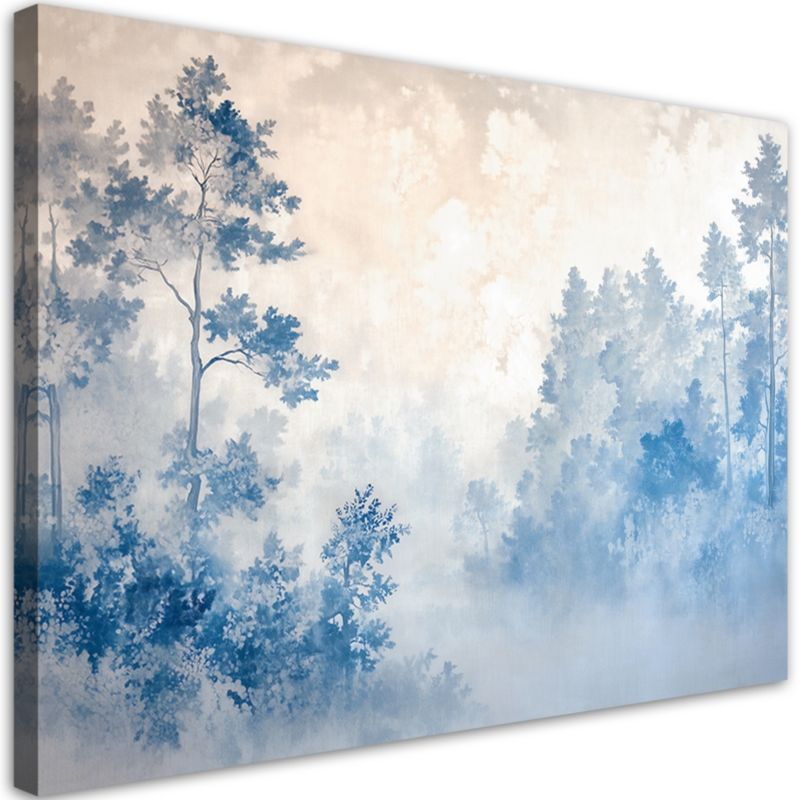 Obraz do salonu sypialni Feeby Las Mgła Pejzaż Niebieski 120x80 cm 1szt