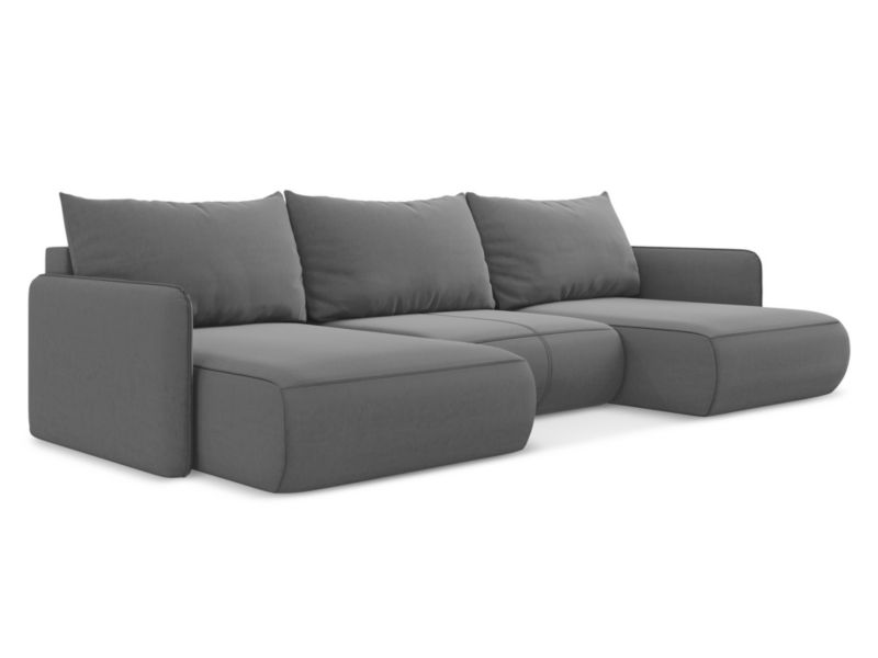Sofa panoramiczna z funkcją spania Makamii Nanea z weluru 290x148 cm szary 1 szt.