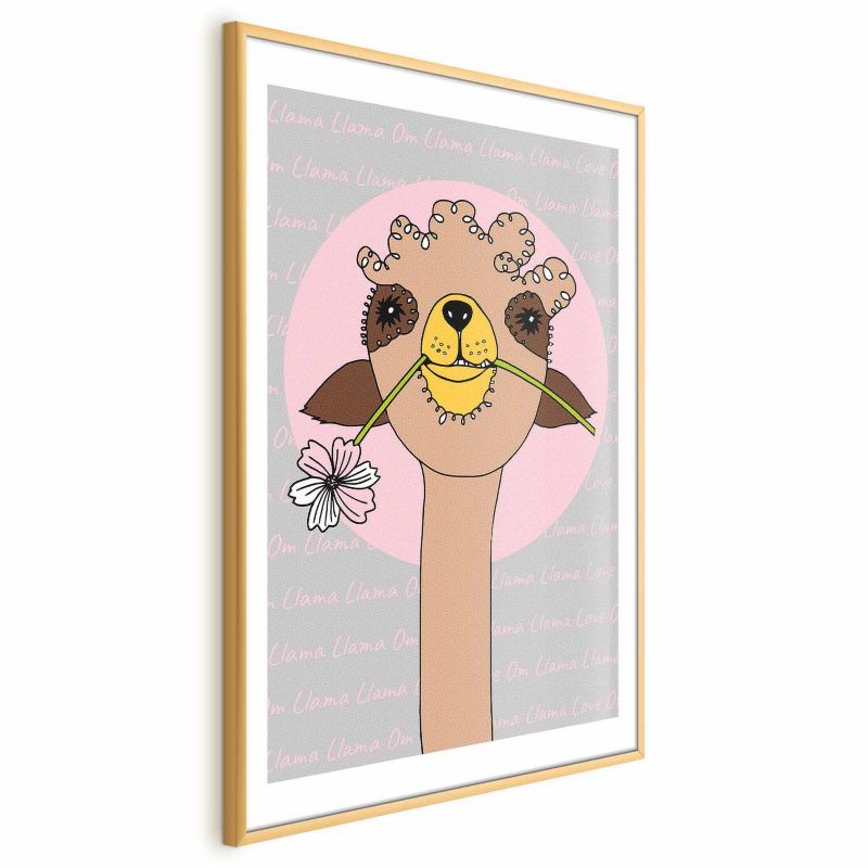 Plakat Artgeist Wesoła lama 21x30 cm z ramą złotą 1 szt