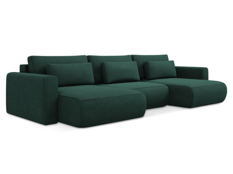 Sofa panoramiczna z funkcją spania Makamii Kapua z tkaniny strukturalnej 340x149 cm butelkowa zieleń 1 szt.