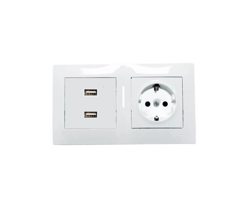Gniazdo narożne Kontakt Simon podwójne 1x230V Schuko + 1xUSB Simon 54 Białe 1 szt.