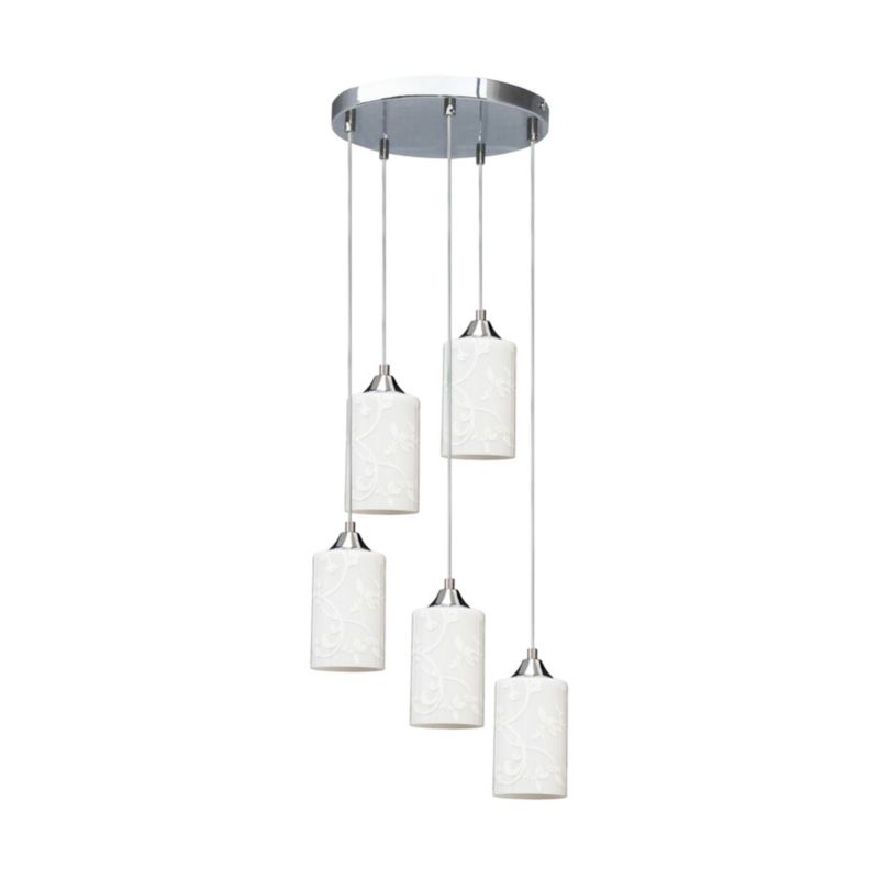 Lampa Wisząca SPOT Light 5xE27 Max.60W Połączenie Chromu z Białym Szkłem w Kwiaty, Polski Producent, 1szt.
