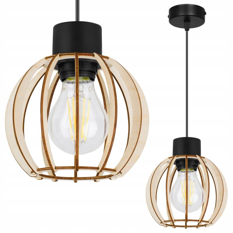Lampa sufitowe wisząca Light Home LH Timber 1x E27 60W kula drewno 16cm 1szt.