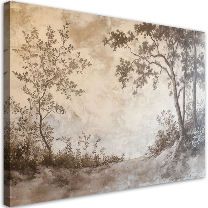 Obraz do salonu sypialni Feeby Las Drzewa Brązowy Retro 90x60 cm 1szt