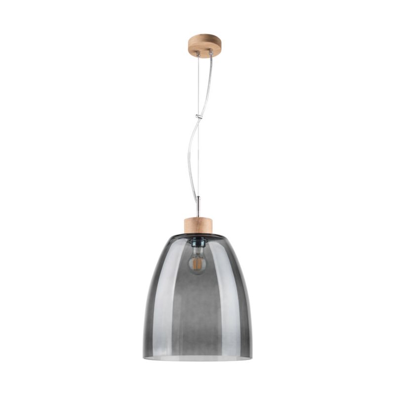 Drewniana Lampa Wisząca SPOT Light 1xE27 Max.60W Dąb Olejowany FSC, Szklany Dymiony Klosz, Polski Producent, 1szt.