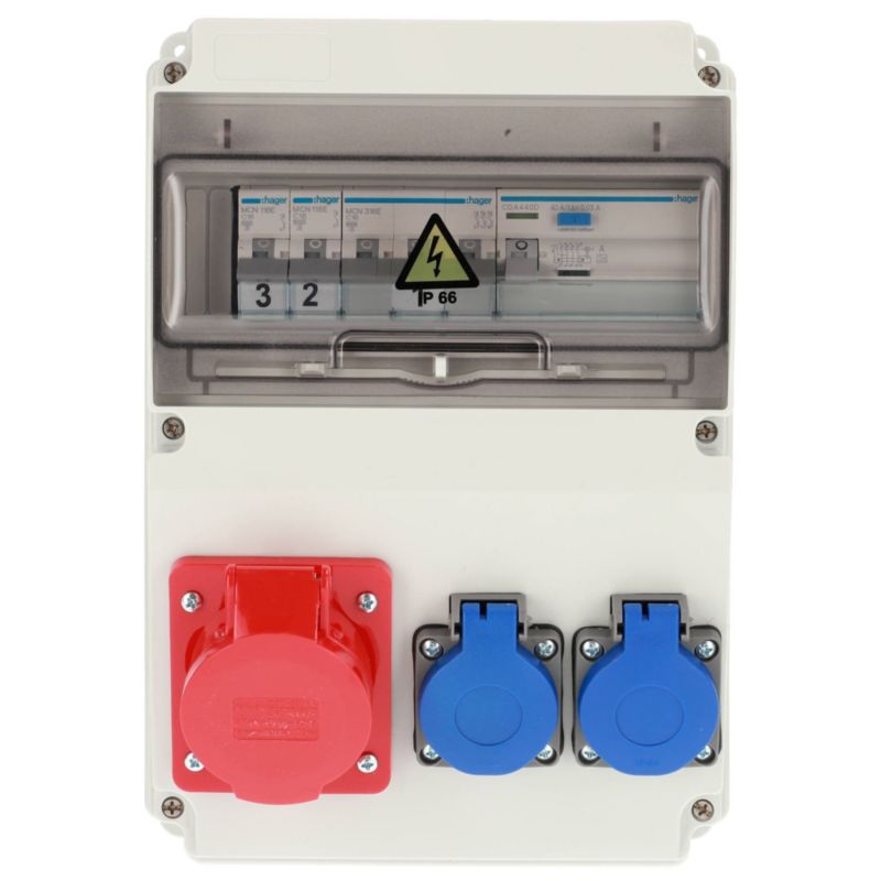 Rozdzielnica Edo wyposażona ASTAT 120 Standard Plus IP65 16A/5P, 2x230V IP44 IK08, wyłączniki Hager 1 szt.
