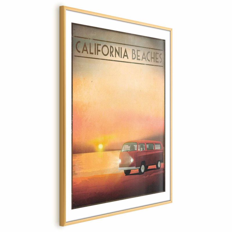 Plakat Artgeist California Beaches 21x30 cm z ramą złotą 1 szt