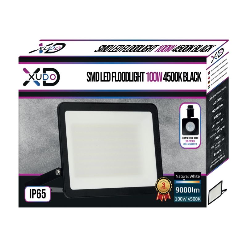 Naświetlacz LED SMD XUDO 100W 4500K Biały neutralny IP65 Czarny 1 szt.