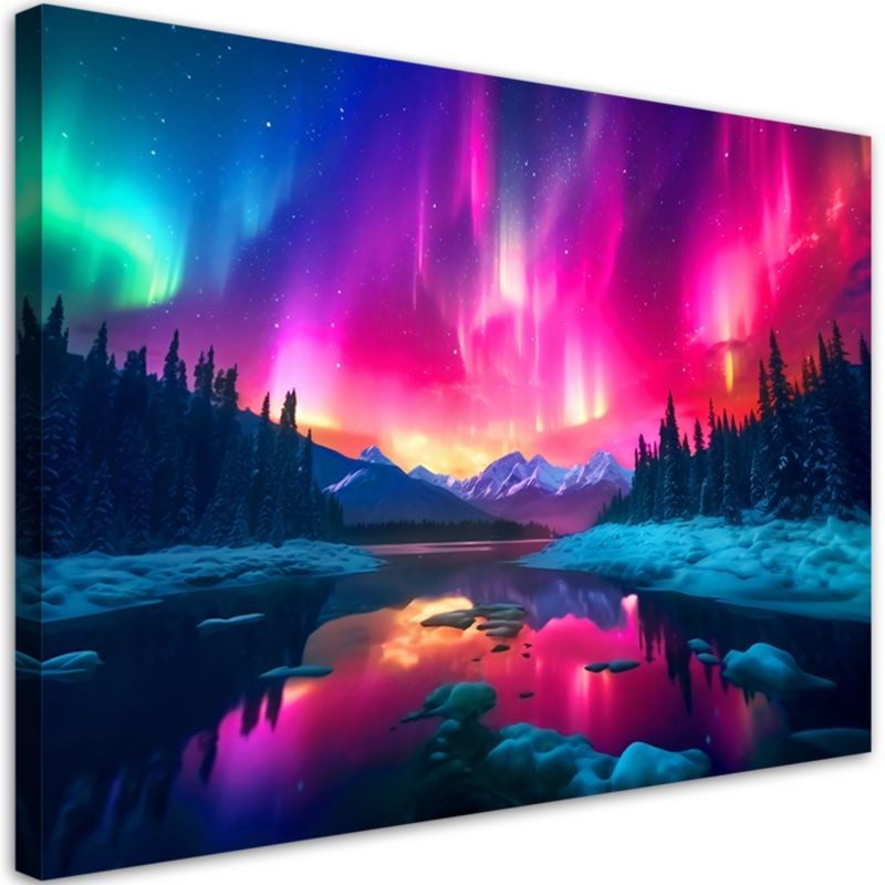 Obraz do salonu sypialni nowoczesny Feeby Zorza polarna Krajobraz Różowy 60x40cm 1szt