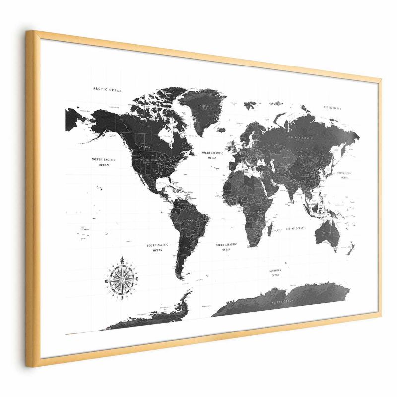 Plakat Artgeist Monochromatyczna mapa 60x40 cm z ramą złotą 1 szt