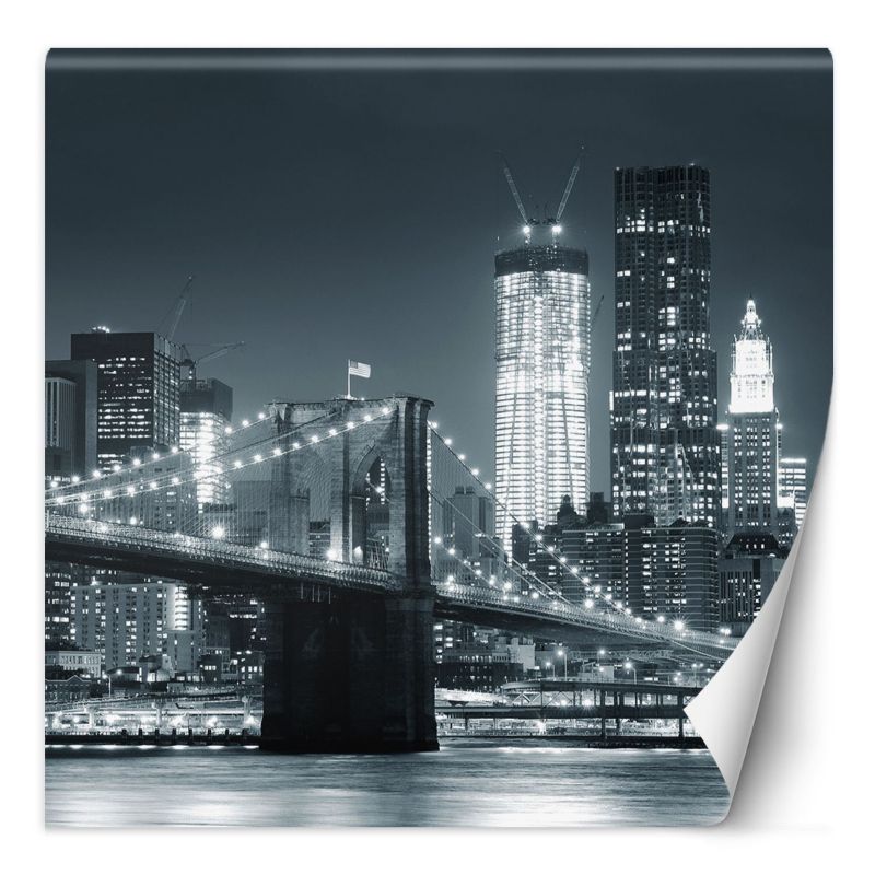 Fototapeta Feeby Most brookliński nocą Nowy Jork czarno biały 150x150 1 szt