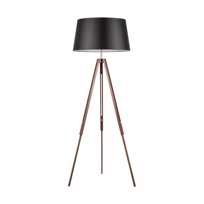 Drewniana Lampa Podłogowa SPOT Light 1xE27 Max.60W Drewno Bukowe Orzechowe FSC z Czarną Tkaniną, 1 szt.