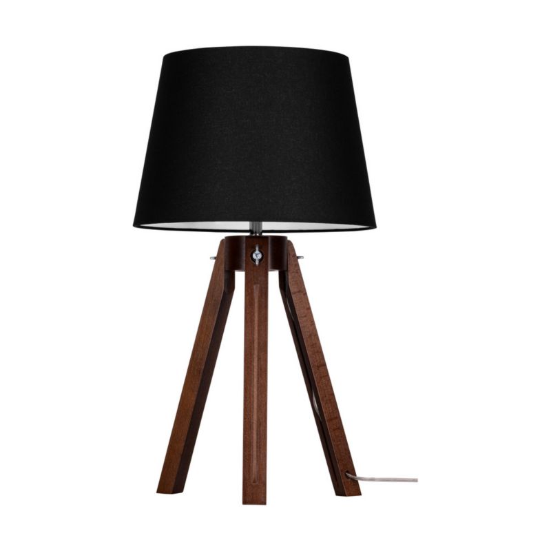 Drewniana Lampa Stołowa SPOT Light 1xE27 40W Drewno Bukowe Orzechowe FSC z Czarną Tkaniną Polski Producent 1 szt.