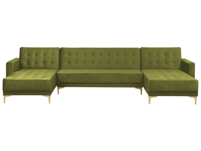 Sofa w kształcie U Aberdeen Zielony Welur Uniwersalny 1 szt.