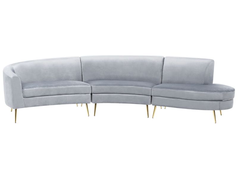 Sofa półokrągła 4-osobowa welurowa jasnoszara Moss 1 szt.
