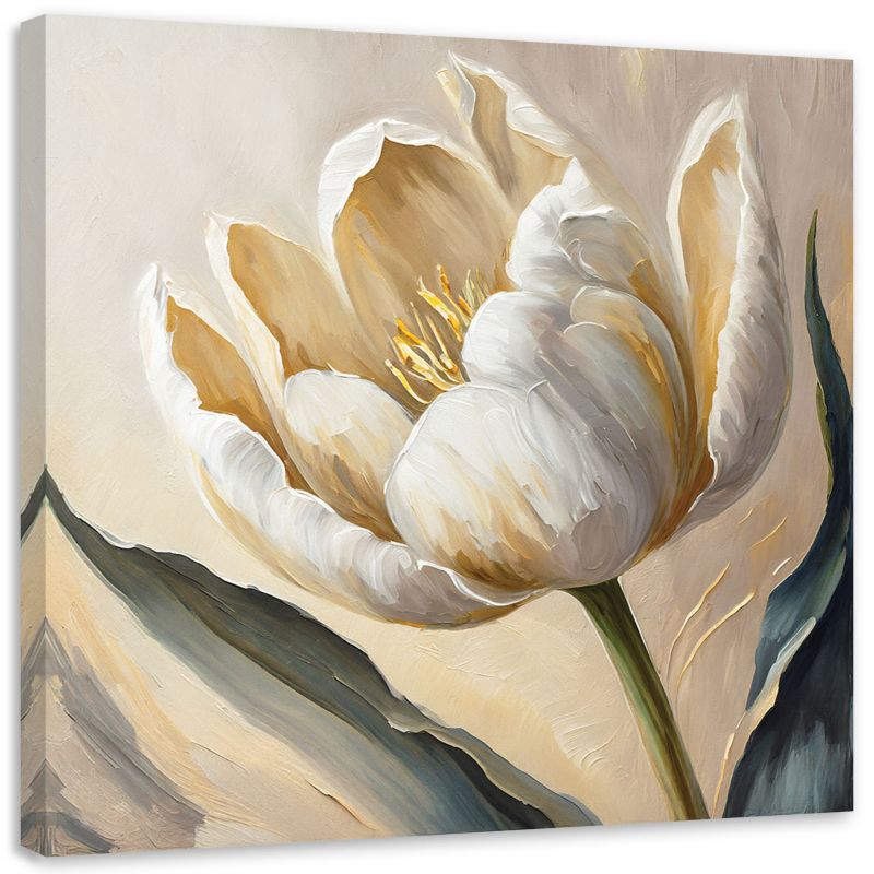 Obraz do salonu sypialni Feeby Tulipan Kwiaty Beżowy Malowany 60x60 cm 1szt