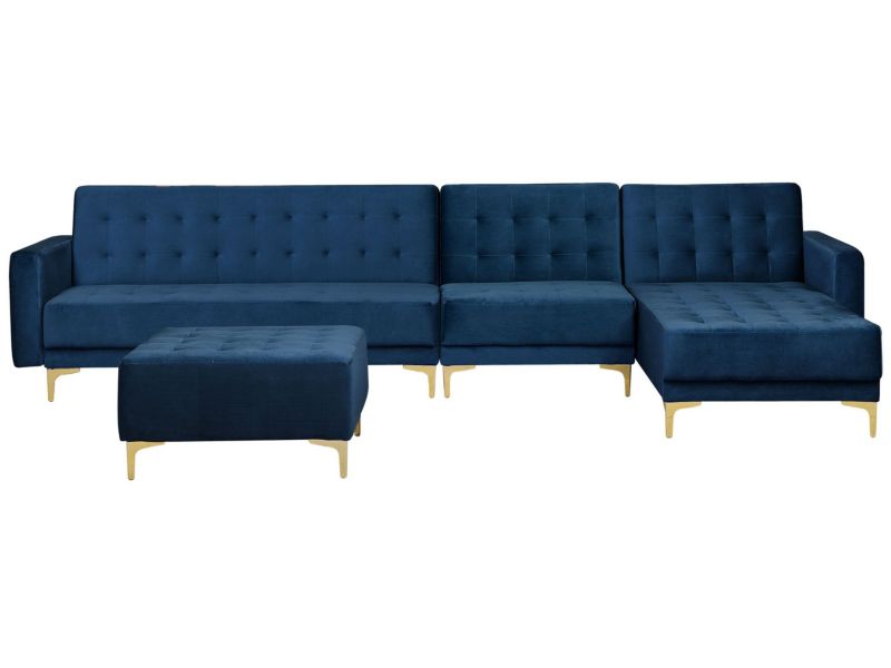 Sofa narożna z otomaną Aberdeen Welur Granatowy Lewostronny 1 kpl