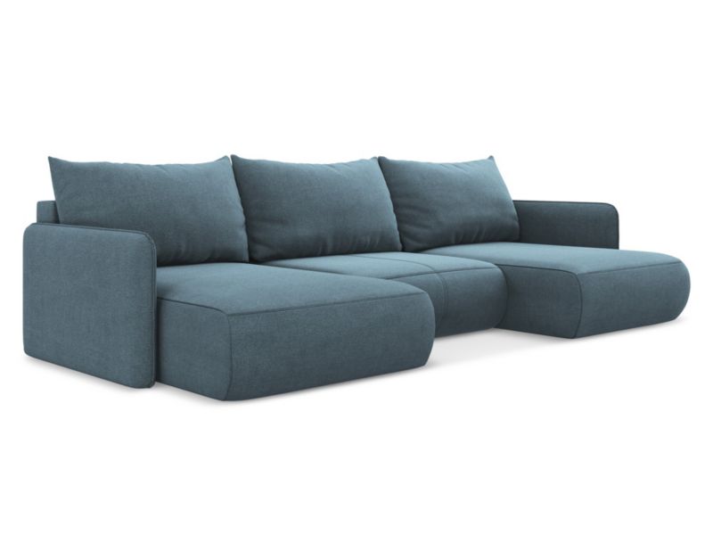 Sofa panoramiczna z funkcją spania Makamii Nanea z tkaniny strukturalnej 290x148 cm jasny niebieski 1 szt.