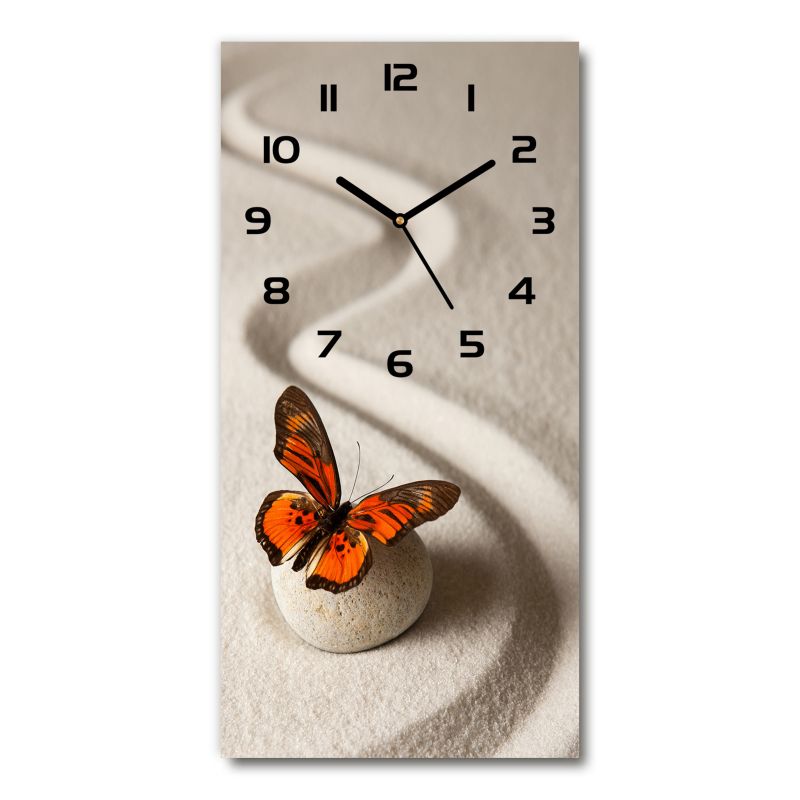 Zegar szklany Tulup Kamień zen i motyl czarne wskazówki 30x60 cm cichy 1 szt.