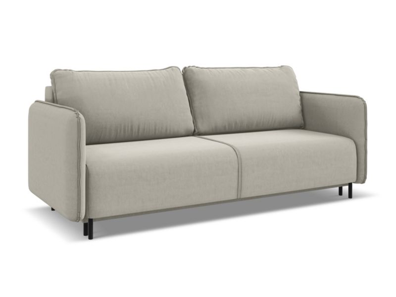Kanapa 3-osobowa z funkcją spania Makamii Luana z weluru 226x92 cm perłowy 1 szt.