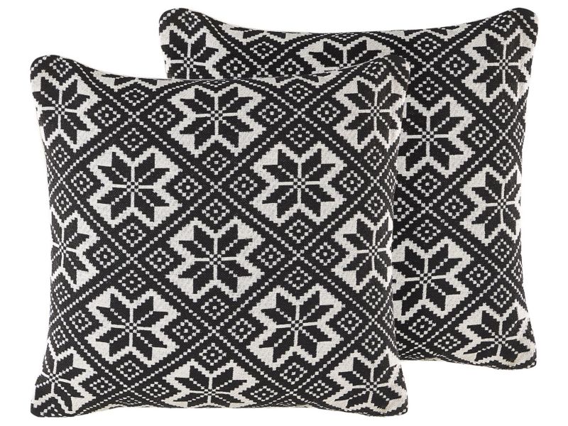 Zestaw 2 poduszek Wzór geometryczny Beskoz Bawełna 45 x 45 cm Czarny 1 par.