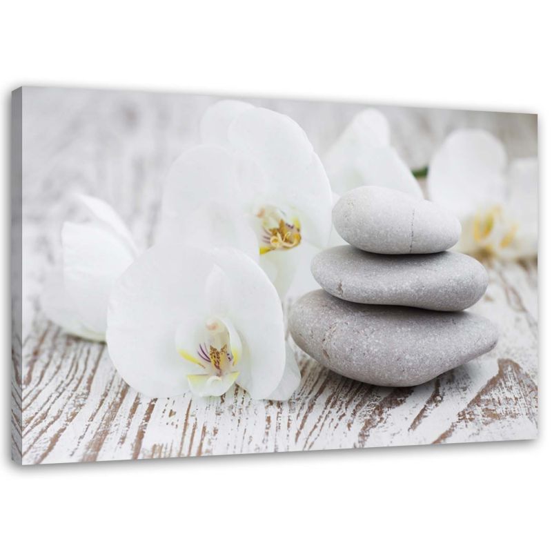 Obraz do sypialni salonu Feeby Biała Orchidea Kamienie Szary 120x80cm 1szt