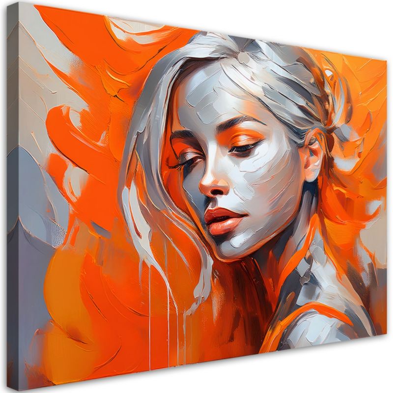 Obraz do salonu sypialni Feeby Portret Kobiety Glamour Pomarańczowy 60x40 cm 1szt